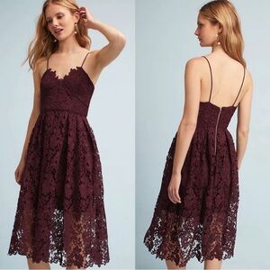 NWT Anthropologie Donna Morgan Burgundy Plum Wine Renata Lace Dress